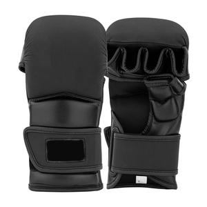 Servicio OEM ODM, Guantes de MMA de Cuero Negro con Logotipo Personalizado, Palma Abierta, para Grappling, Sparring, Entrenamiento de Artes Marciales Mixtas - Product Image 1