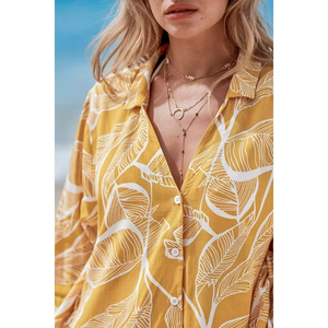 Chemisier long en mousseline de soie à col en V, style tropical, manches à lacets, imprimé floral, chemise hawaïenne boutonnée, idéal pour la plage – Meilleure vente de l'été - Product Image 3