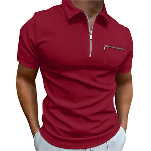 Chemises Polo Homme à Col Zippé, Coupe Droite et Ajustée, Manches Courtes, Motif Uni, Style Décontracté - Product Image 3