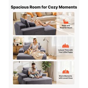 Chaise longue moderna da interno senza struttura da 48 pollici, poltrona da lettura oversize con cuscini decorativi e braccioli imbottiti, design New Age - Product Image 6