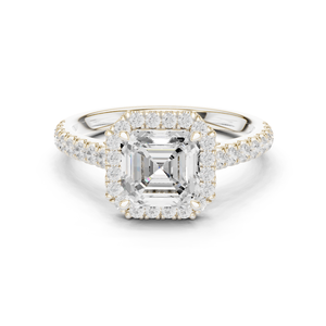 Anillo de lujo de oro blanco de 14 quilates con diamante de laboratorio talla Asscher y banda pavé, certificado GRA, ideal para fiestas, para mujeres y niñas. - Product Image 1
