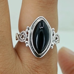 Black Onyx <b>Ring</b> 925 Sterling <b>Silver</b> Handmade Boho <b>Statement</b> Promise <b>Ring</b> for Women Natural Black Onyx Marquise July Birthstone - Product Image 2
