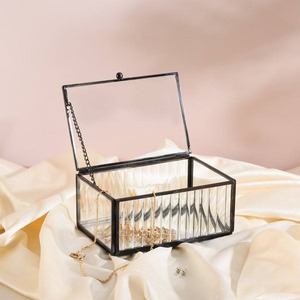 Exclusive Black Metal Frame Clear Glass <b>Trinket</b> <b>Box</b> Premium Jewelry Storage Organizer Decorative Keepsake Display Container - Product Image 6