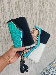 2026 Wholesale New Arrival Floral Tooled Pattern Set of 2 Genuine Leather Woman Clutch Luxury Genuine Leather <b>Card</b> <b>Holder</b> <b>Wallet</b> - Product Image 2