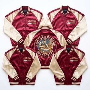 Blouson Bomber en Satin Vert avec Fermeture Éclair, Manches Raglan, Broderie Artisanale Circulaire au Dos, Vêtement d'extérieur – Vente en Gros Direct Usine - Product Image 5