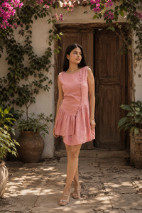 Robe d'été asymétrique sans manches en coton rose pour femme, style bohème, écologique, avec ourlet à volants, vente en gros, personnalisable, directement de l'usine - Product Image 3