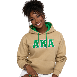 Sweat à capuche en chenille AKA Sorority Inc. pour femme, couleur beige, avec lettres grecques brodées, doublure en satin, qualité supérieure, pull décontracté - Product Image 1