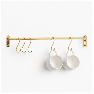 Modern Wall Mounted Kitchen Utensil Rack with S-<b>Hooks</b> Gold Pot and Pan Rail Organizer Space-Saving Multi-Purpose Metal Hanger - Product Image 4
