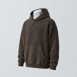 Sweat-shirt à capuche texturé bleu marine personnalisé pour homme, pull-over imprimé avec logo sur la bordure de la capuche, style streetwear - Product Image 1