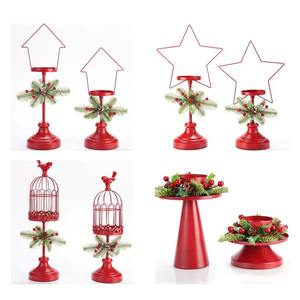 Juego de tres portavelas metálicos rojos de estilo jaula de pájaros para decoración navideña, mesa de comedor, sala de estar y eventos. - Product Image 2