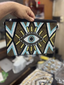 Bolso de mano y bandolera de algodón con cuentas de ojo turco, estilo bohemio, hecho a mano para mujer india, clásico y de moda para fiestas de noche - Product Image 1