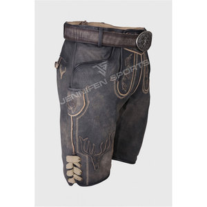 Pantalones Cortos Bávaros de Cuero Genuino de Vaca para Hombre, Corte Recto, Cintura Media, Lavado Oscuro, Venta al por Mayor - Product Image 2
