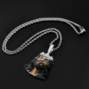 Jesus <b>Head</b> Face Pendant Sterling Silver Moissanite Customizable Hip Hop <b>Style</b> Party Occasion Necklace - Product Image 4