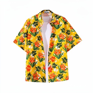 Men's Cotton Woven Hawaiian Print Short Sleeve for Shirt Loose Fit Turn-<b>Down</b> Collar Button Front Summer Casual Wear 5XL - Product Image 3