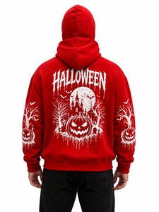 Custom Halloween Full <b>Zip</b> Mask Hoodie Red Oversized Streetwear Hoodie Gothic Pumpkin Scarecrow Haunted House Print Unisex Hoodie - Product Image 4
