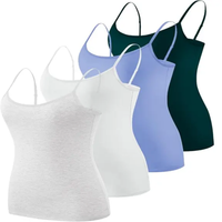 Tank Top Wanita Tanpa Jahitan 4-Pak Warna Solid Katun Spandex Rajutan Pakaian Kasual Putih Abu-abu Biru Hijau