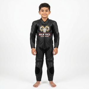 Combinaison de course en cuir pour enfants, équipement de moto pour jeunes, cuir de vache véritable, coupe personnalisée, nom et logo personnalisés - Product Image 2