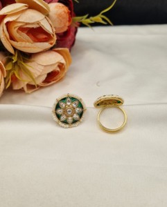 Royal Kundan Stone Meenakari Floral <b>Ring</b> Gold Plated Pearl Beaded Border <b>Adjustable</b> <b>Rings</b> Ethnic Wedding Jewelry Wholesale Items - Product Image 5