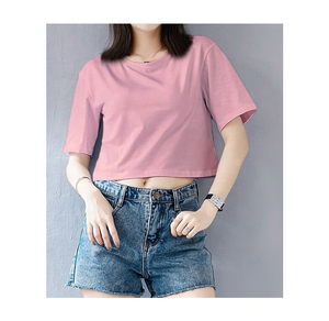 New 2022 Women Custom Cotton Oversize Blank Plain Lose Fitting <b>Crop</b> <b>Top</b> t Shirts for Women - Product Image 3