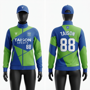 Chaqueta de Entrenamiento de Hockey sobre Césped para Mujer, 220 GSM, Poliéster Transpirable, Diseño de Paneles Azul y Verde, Logotipo Personalizado por Sublimación, Ropa Deportiva - Product Image 1