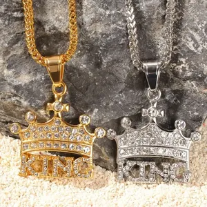 Collier Hip Hop en Argent 925 Plaqué Or 18K avec Pendentif Couronne Classique Dorée et Moissanite Entièrement Pavée pour Fête - Product Image 4