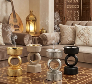 Golden Halo <b>Ring</b> Bakhoor Burner Incense Holder Luxe Ribbed Pedestal White Royals Edition Mubkhar with Modern Style Oud Aromatic - Product Image 6