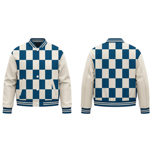 Veste décontractée d'hiver pour homme, bleu et blanc, col en V, manches régulières, impression en relief, matière polyester - Product Image 4