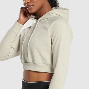 Prix de gros – Sweat à capuche court tissé pour femme, hiver, épaules tombantes, logo frontal, confortable, respirant, manches longues, écologique - Product Image 5