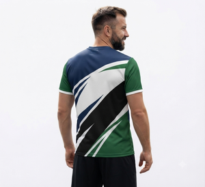 T-shirt sportif à manches courtes et col rond pour homme Dumela, imprimé géométrique, séchage rapide, respirant, logo frontal, tricoté, 100 % polyester, coupe ajustée - Product Image 4