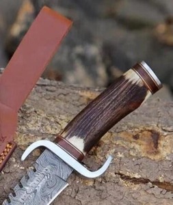 Couteau de chasse et de camping en acier Damas fait main, manche en corne de cerf, lame fixe de 16 pouces, personnalisable, OEM, survie tactique - Product Image 3
