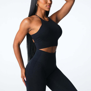 Seamless Halter Sports Bra Medium Support White Yoga <b>Top</b> For Women - Product Image 3