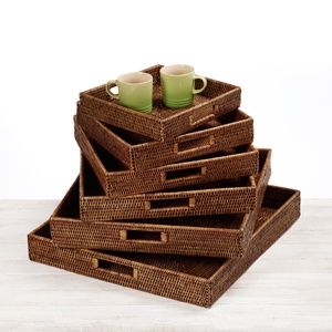 Handcrafted rattan jewellery display <b>tray</b> vanity desk organizer lowest price weave <b>storage</b> <b>trays</b> - Product Image 2