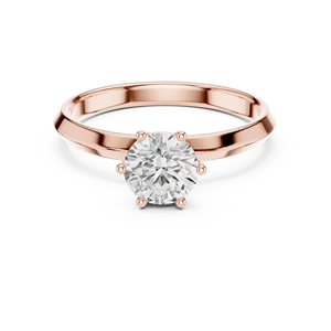 Bague solitaire Art Déco en acier inoxydable plaqué or rose Vinson Project avec moissanite de laboratoire à 6 griffes et bord biseauté GRA - Product Image 1