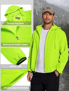 Chaqueta Cortavientos con Capucha para Hombre, Color Verde Lima, con Cierre de Cremallera, Informal, Ligera, de Poliéster, para Primavera, Corte Regular - Product Image 5