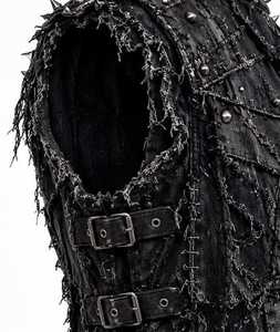 Gilet en jean et cuir punk pour homme avec rivets et boucles, effet vieilli - Product Image 3