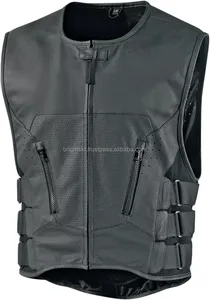 Gilet de motard en cuir véritable, robuste, avec compartiment dissimulé pour armes de poing, pour hommes - Product Image 2