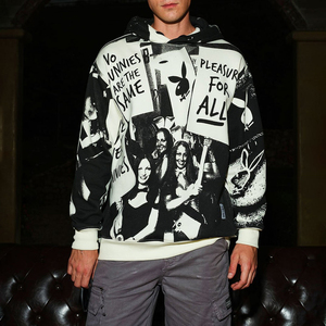 เสื้อฮู้ดดี้พิมพ์ลายเต็มตัว Play Boy ทรงหลวมสำหรับผู้ชาย สไตล์สตรีทแวร์ ผ้าโพลีคอตตอน 380 GSM คุณภาพสูง - Product Image 1