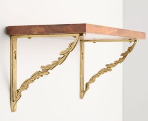 Élégant support d'étagère en laiton pour projets d'installation d'étagères murales décoratives en bois pour hôtels, restaurants, résidences et commerces - Product Image 1