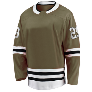 Maillot de hockey marron à manches longues, chemise de sport avec numéro imprimé, uniforme d'équipe, nom personnalisé, bande sur la manche - Product Image 1