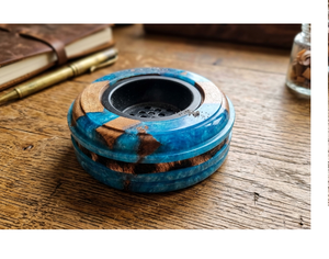 Quemador de Incienso de Resina Epoxi, Porta Incienso de Madera de Acacia, Difusor de Aromaterapia Redondo Azul para Decoración del Hogar - Product Image 1