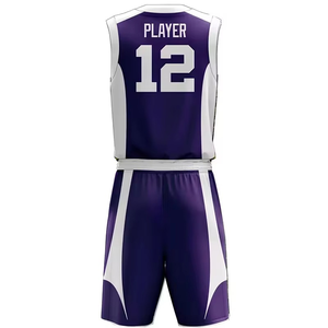 Ensemble de maillot et short de basket-ball personnalisé sublimé, violet et blanc, vêtements de sport d'équipe, OEM - Product Image 2