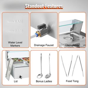 Scaldavivande Elettrico Commerciale a 8 Vasche 8 x 8QT 1700W in Acciaio Inossidabile, Attrezzatura per Buffet e Mantenimento Caldo - Product Image 6