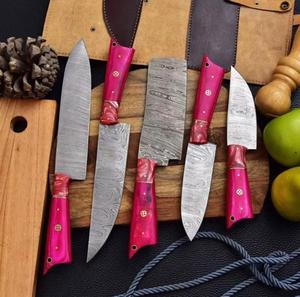 Handmade 5-Piece Damascus Steel Chef <b>Knives</b> with Customized Handle <b>Sharp</b> Serrated Edge for Multi-Purpose Eco-Friendly - Product Image 2