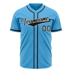 Camiseta de Béisbol Azul Claro Personalizada con Ribete Negro, Nombre del Equipo Impreso, 00, Cierre de Botones, Manga Corta, para Hombres Adultos - Product Image 4