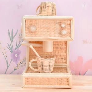 Machine à café en rotin pour enfants, jouet en bois naturel, jouets de cuisine, fabrication vietnamienne, vente chaude - Product Image 1