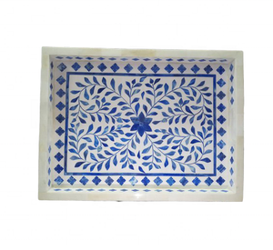 Best Quality Gray Rustic <b>Round</b> Wooden Tea Coffee <b>Serving</b> <b>Tray</b> with Bone Inlay Artwork Handmade India Hotel & Restaurant Use - Product Image 4