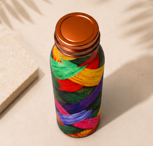 Botella de Agua de Cobre Puro con Diseño Trenzado Colorido y Aspecto Artesanal a Prueba de Fugas, Botella de Cobre para Beber con Impresión Personalizada - Product Image 2