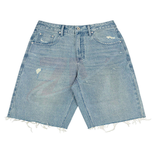 Shorts Bermuda en jean léger pour homme, taille mi-haute, déchirés, délavés, décontractés, avec braguette boutonnée, en toile de coton - Product Image 1