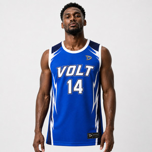 Aurora Basketball Jersey Men's Sleeveless Tank Top Blue Lightning Print Sublimated Moisture Wicking <b>Athletic</b> Fit - Product Image 1