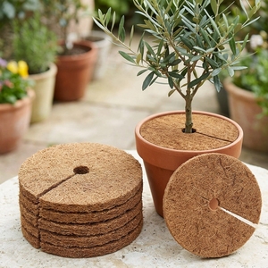 Discos de Fibra de Coco Ecológicos y Modernos para Acolchado, 50 cm de Diámetro, 1 cm de Grosor, Color Marrón, Ahorro de Espacio, para Uso en Jardín - Product Image 1